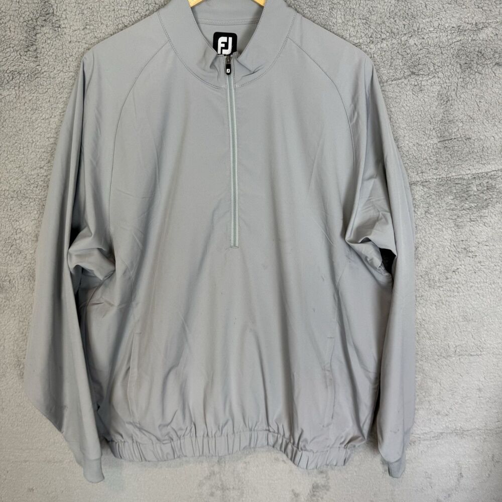 Footjoy Jacket Mens Large Grey Windbreaker Golf 1/4 Zip Long Sleeve